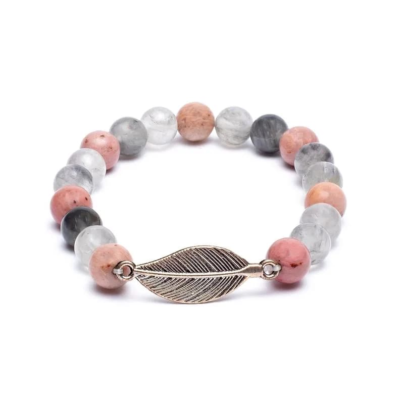 Mala/Armband Rhodonit/ grauer Quarz + Feder - 0.8 cm