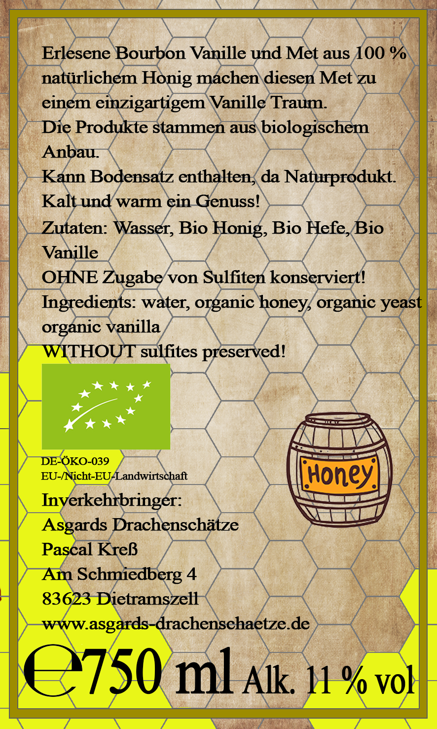 Flasche Vanillemet / Bio Honigwein mit Vanilleschote, 11% vol. / 750 ml