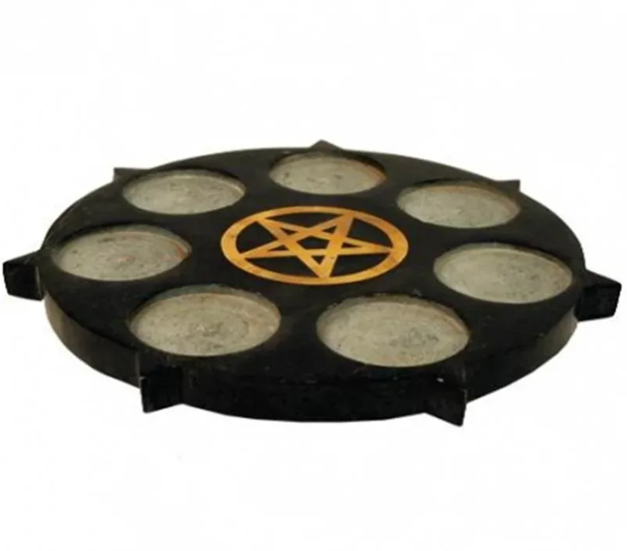 Teelicht-Halter Pentagram aus schwarzem Speckstein -- 25 cm