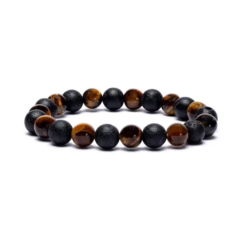 Armband Tigerauge / Lavastein elastisch - 0.8 cm x 0.8 cm